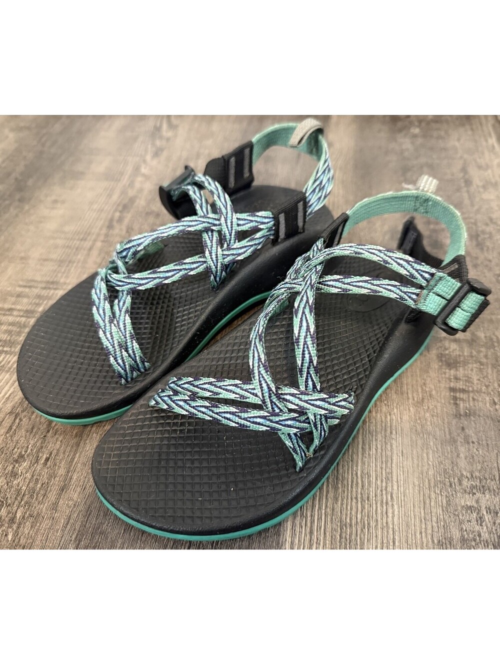 Chaco ZX1 Sport Sandal Chevron pattern Blue/Green Unisex Kids Sz 2